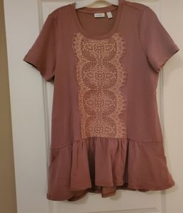 LOGO by Lori Goldstein Dusty Rose Tunic with Crochet Accent
